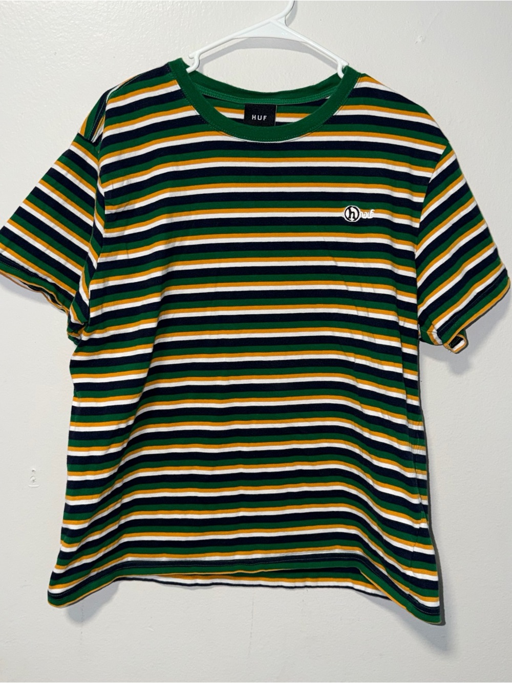 HUF Green, Navy & Yellow Striped Crop Tee